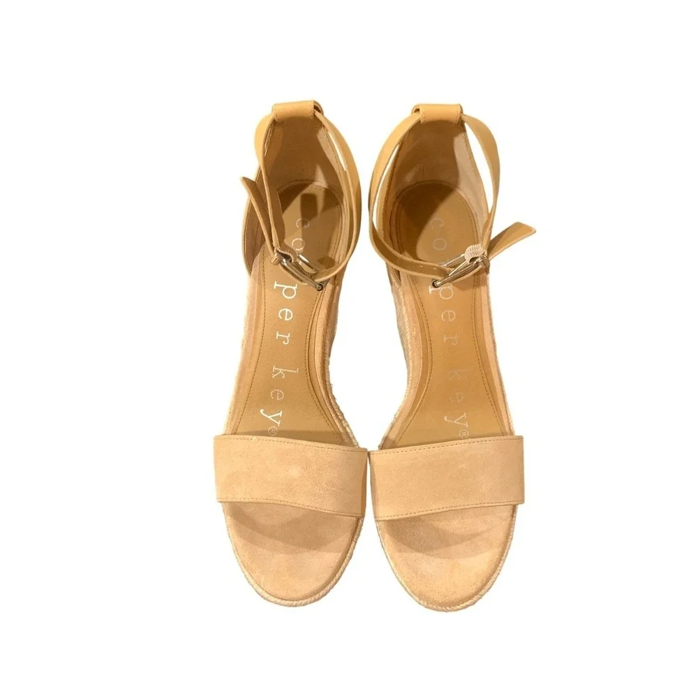 Copper Key Espadrille Wedge Sandals Women’s 10 Nude Leather Ankle Strap Platform
